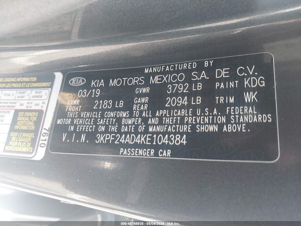2019 KIA FORTE LXS