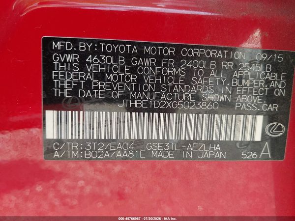 2016 LEXUS IS 350 — I9