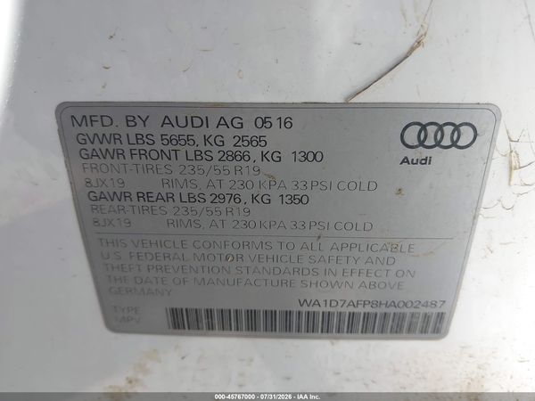 2017 AUDI Q5 3.0T PREMIUM PLUS
