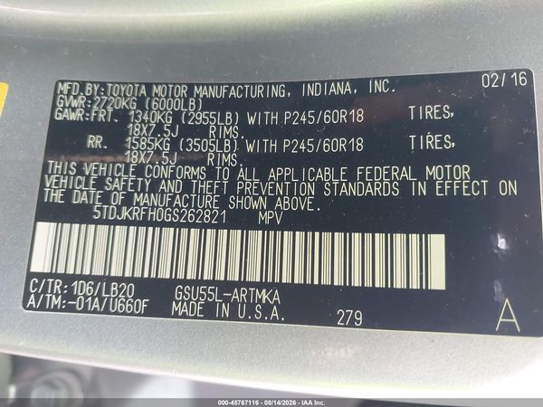 2016 TOYOTA HIGHLANDER XLE V6