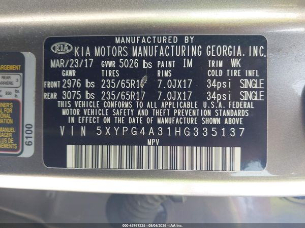 2017 KIA SORENTO 2.4L LX