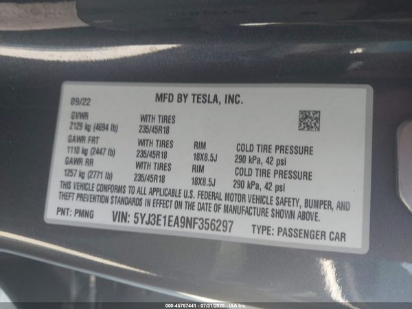 2022 TESLA MODEL 3 REAR-WHEEL DRIVE