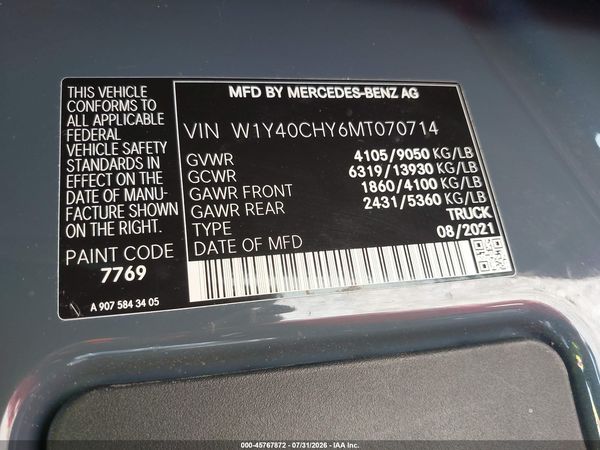 2021 MERCEDES-BENZ SPRINTER 2500 HIGH ROOF I4