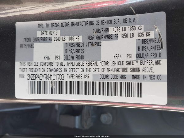 2019 MAZDA MAZDA3 PREMIUM PACKAGE