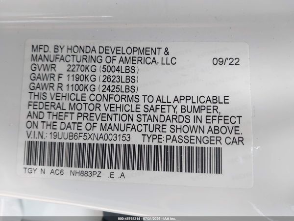 2022 ACURA TLX A-SPEC PACKAGE — I9