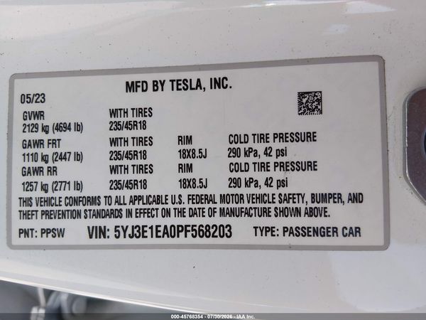 2023 TESLA MODEL 3 REAR-WHEEL DRIVE