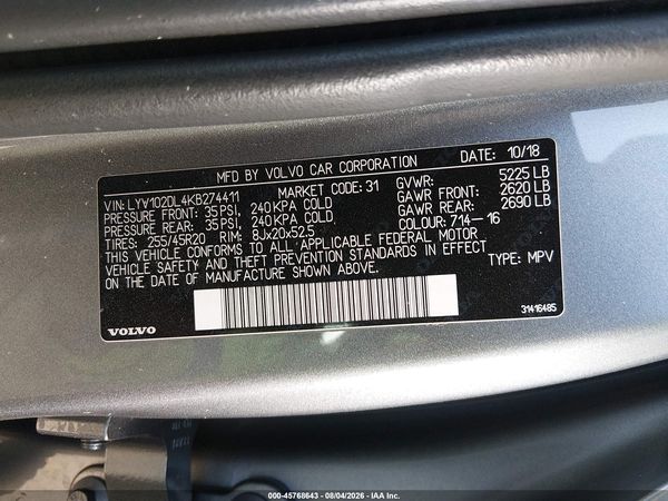 2019 VOLVO XC60 T5 INSCRIPTION