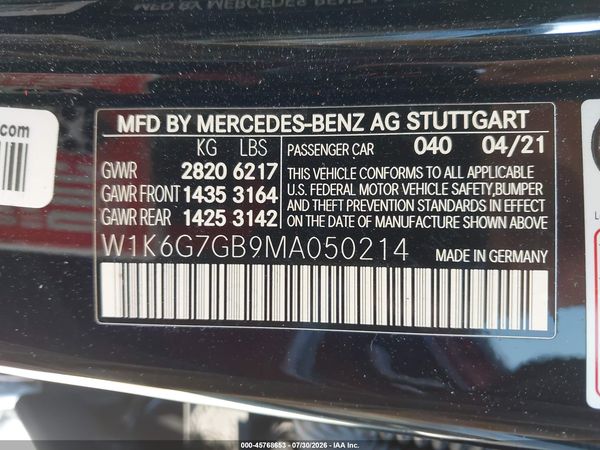 2021 MERCEDES-BENZ S 580 4MATIC