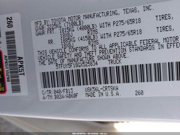 2016 TOYOTA TUNDRA SR5 5.7L V8