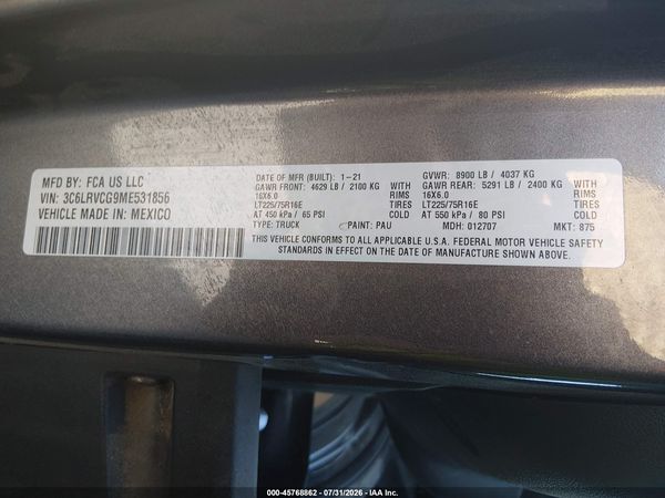 2021 RAM PROMASTER 2500 HIGH ROOF 136 WB