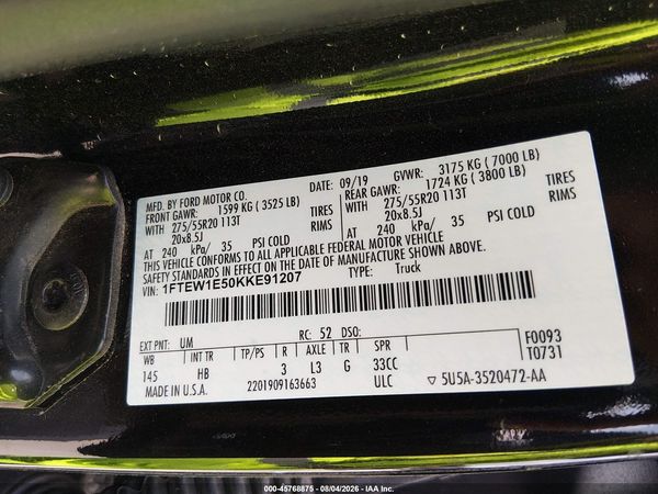 2019 FORD F-150 LARIAT