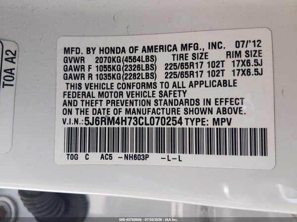 2012 HONDA CR-V EX-L