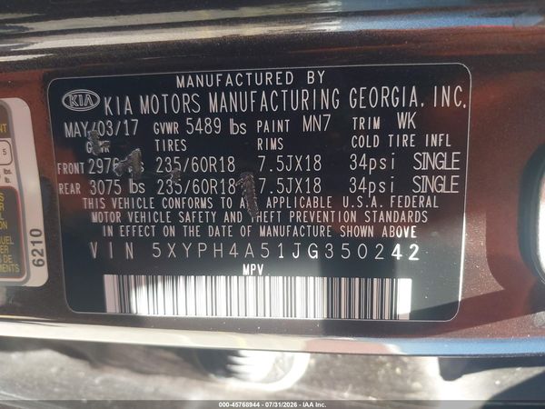 2018 KIA SORENTO 3.3L EX