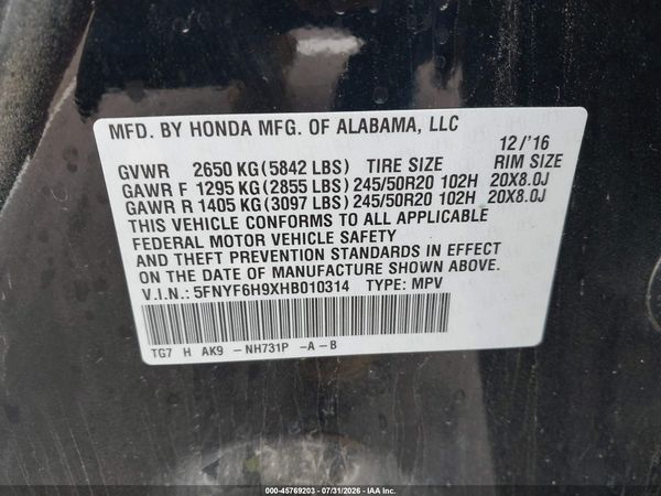 2017 HONDA PILOT TOURING