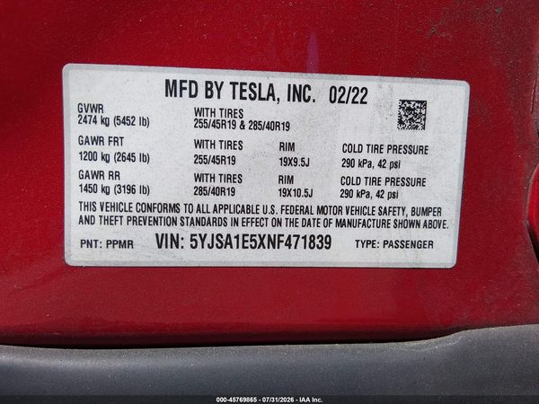 2022 TESLA MODEL S