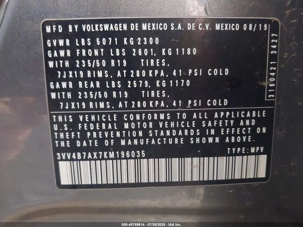 2019 VOLKSWAGEN TIGUAN — I9
