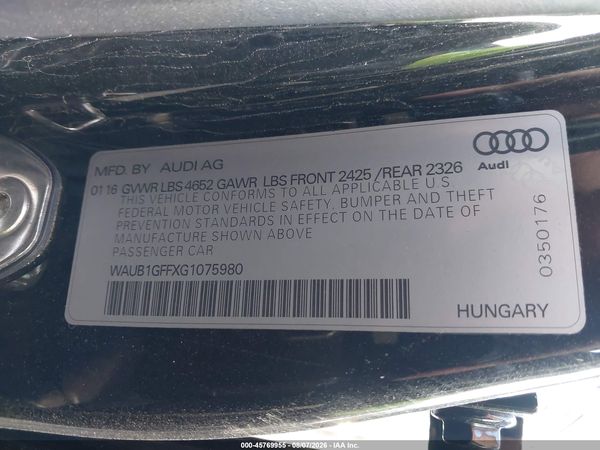2016 AUDI S3 PREMIUM PLUS