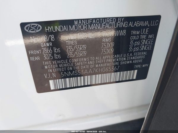 2019 HYUNDAI SANTA FE ULTIMATE 2.0T