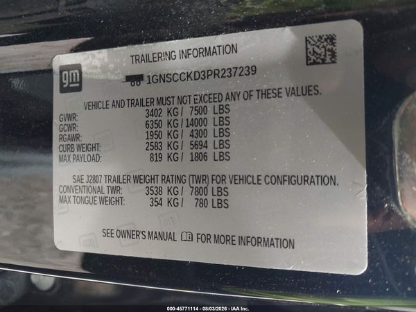 2023 CHEVROLET SUBURBAN 2WD LT — I9