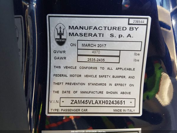 2017 MASERATI GRANTURISMO MC/MC CENTENNIAL/SPORT