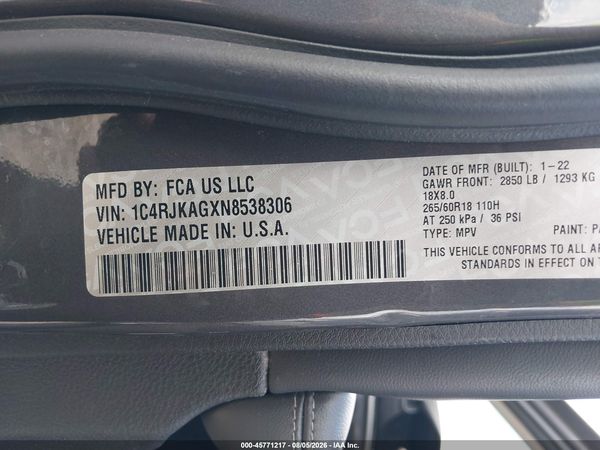 2022 JEEP GRAND CHEROKEE L LAREDO 4X4