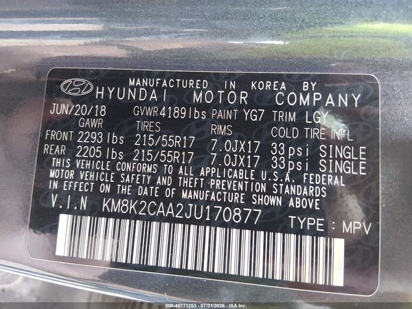 2018 HYUNDAI KONA SEL