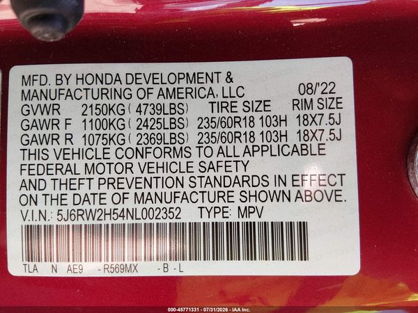 2022 HONDA CR-V AWD EX