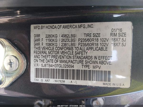2016 ACURA RDX ACURAWATCH PLUS PACKAGE