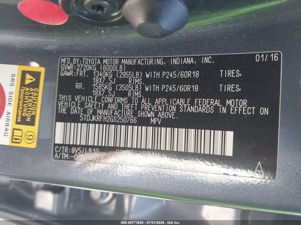 2016 TOYOTA HIGHLANDER XLE V6