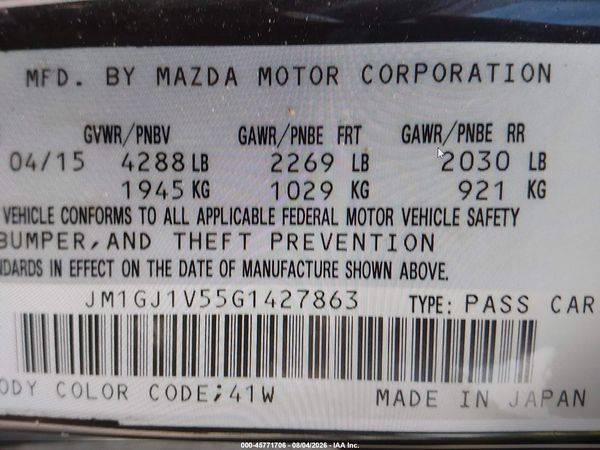 2016 MAZDA MAZDA6 I TOURING
