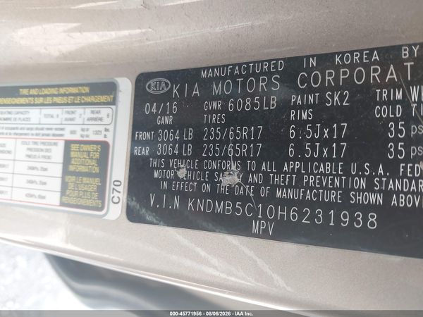 2017 KIA SEDONA LX
