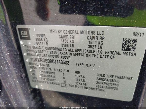 2012 CHEVROLET TRAVERSE LT W/1LT — I9