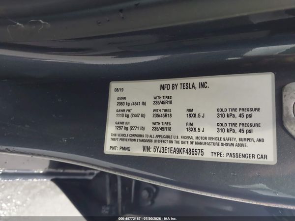 2019 TESLA MODEL 3