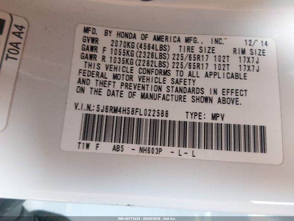 2015 HONDA CR-V EX