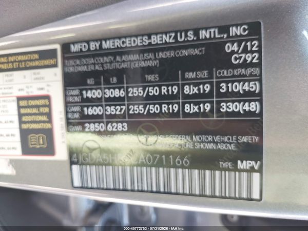 2012 MERCEDES-BENZ ML 350 4MATIC