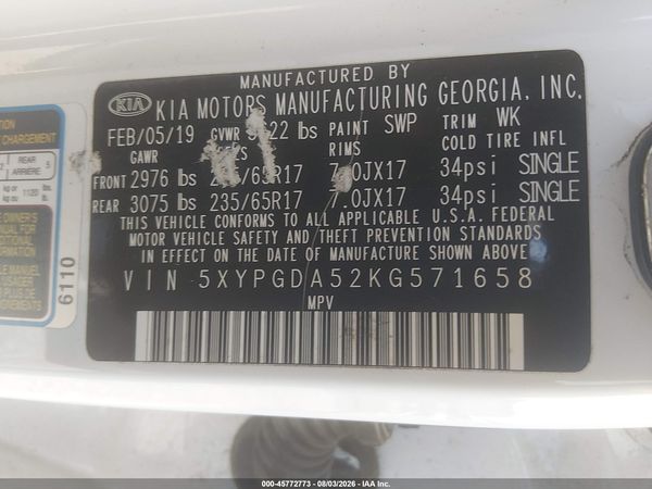 2019 KIA SORENTO 3.3L LX