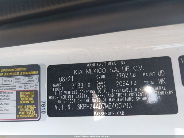 2021 KIA FORTE LXS