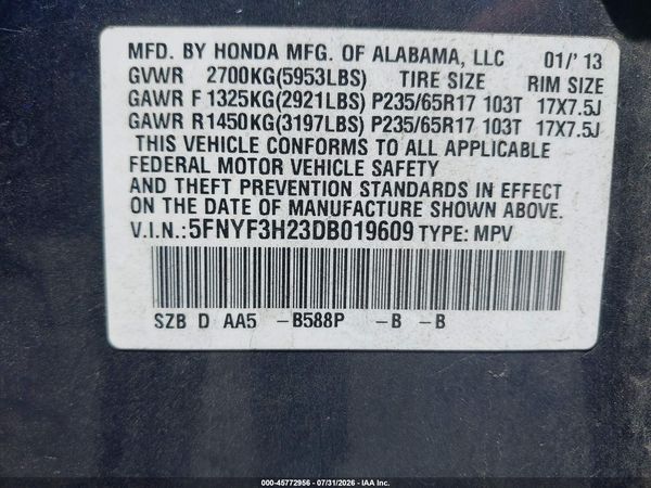 2013 HONDA PILOT LX