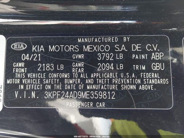 2021 KIA FORTE LXS