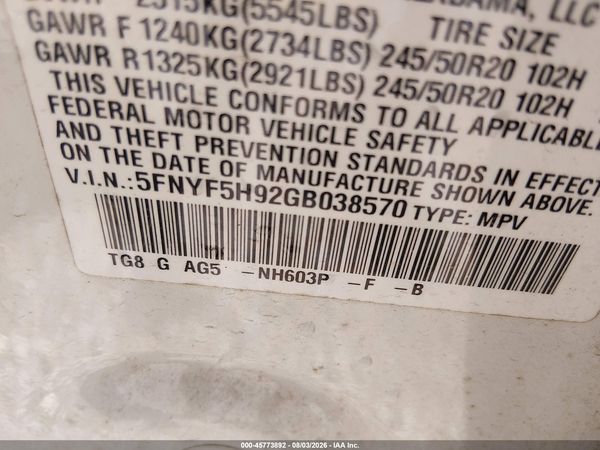2016 HONDA PILOT TOURING
