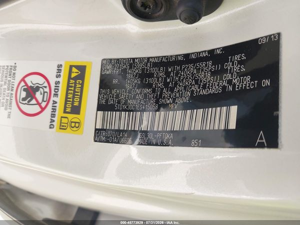 2014 TOYOTA SIENNA LIMITED V6 7 PASSENGER