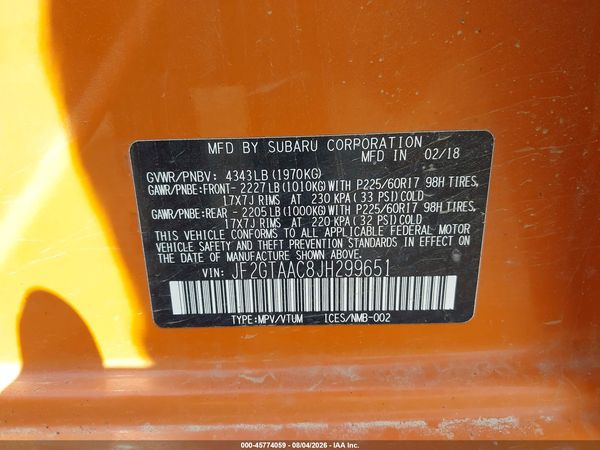 2018 SUBARU CROSSTREK 2.0I — I9