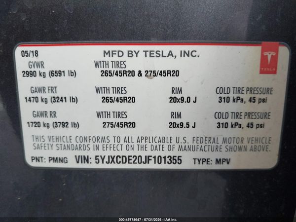 2018 TESLA MODEL X 100D/75D/P100D