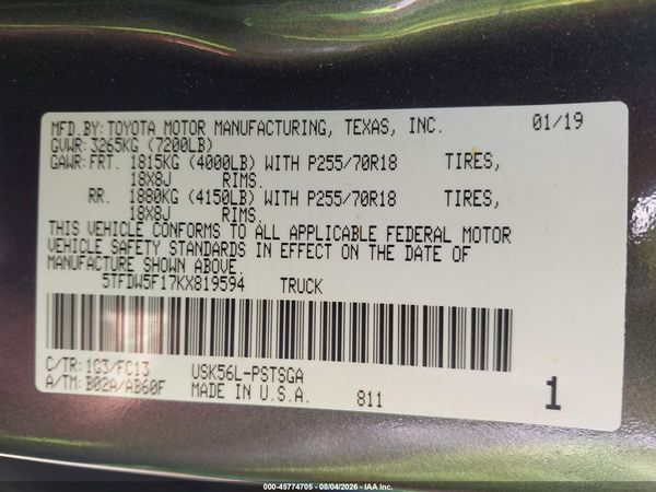 2019 TOYOTA TUNDRA SR5 5.7L V8