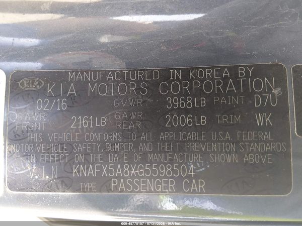 2016 KIA FORTE EX