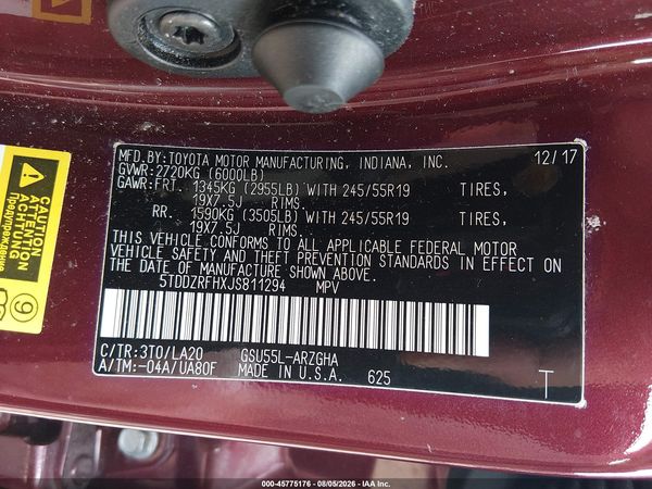 2018 TOYOTA HIGHLANDER LIMITED PLATINUM