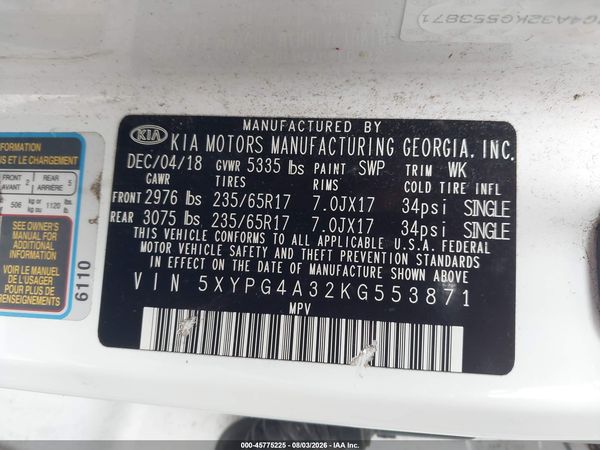 2019 KIA SORENTO 2.4L LX