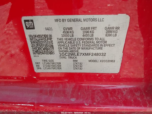 2021 CHEVROLET SILVERADO 2500HD 2WD  LONG BED WT — I9