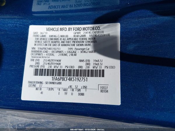 2019 FORD MUSTANG GT PREMIUM