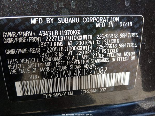 2019 SUBARU CROSSTREK 2.0I LIMITED